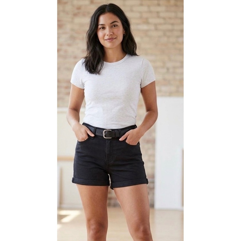 Levis Mid Length Shorts Black Cuffed Denim Jean Shorts Size 26